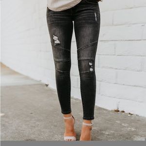 Black distressed skinny‎ jeans pantalon large